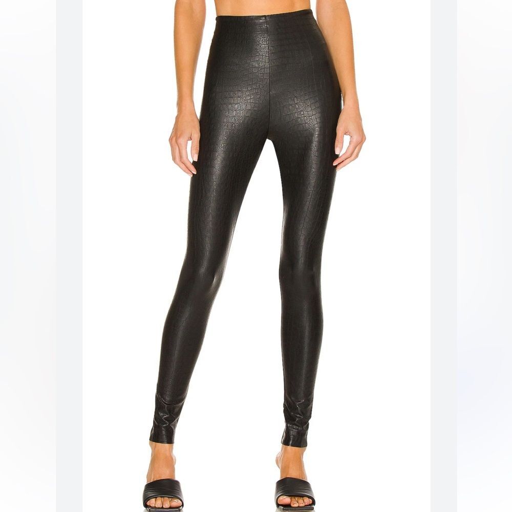 Commando Size L High Rise Faux Leather‎ Leggings Black Croc Slimming Shapewear
